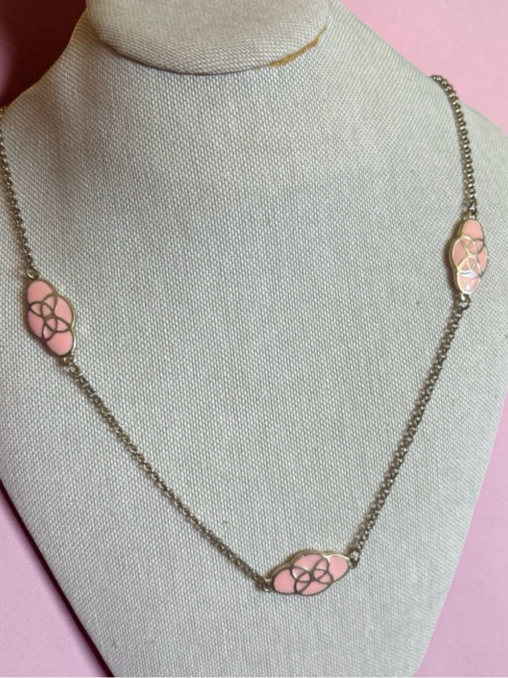 Long 36" Sacred Geometry Filigree Necklace – Pink & Gold Tone